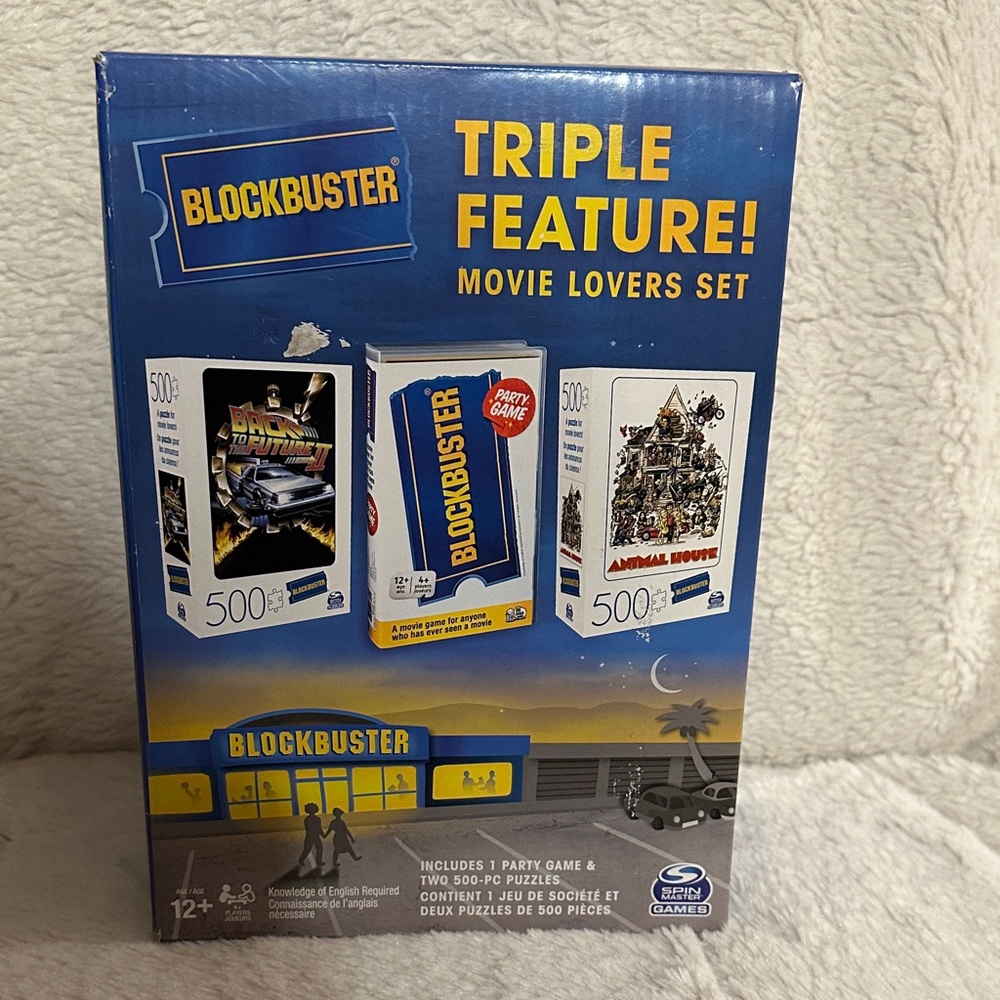 Blockbuster Triple Feature! Movie Lovers Puzzle Set and Game NIB